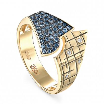 Кольцо из золота с топазом london blue и бриллиантом и топазом голубоем